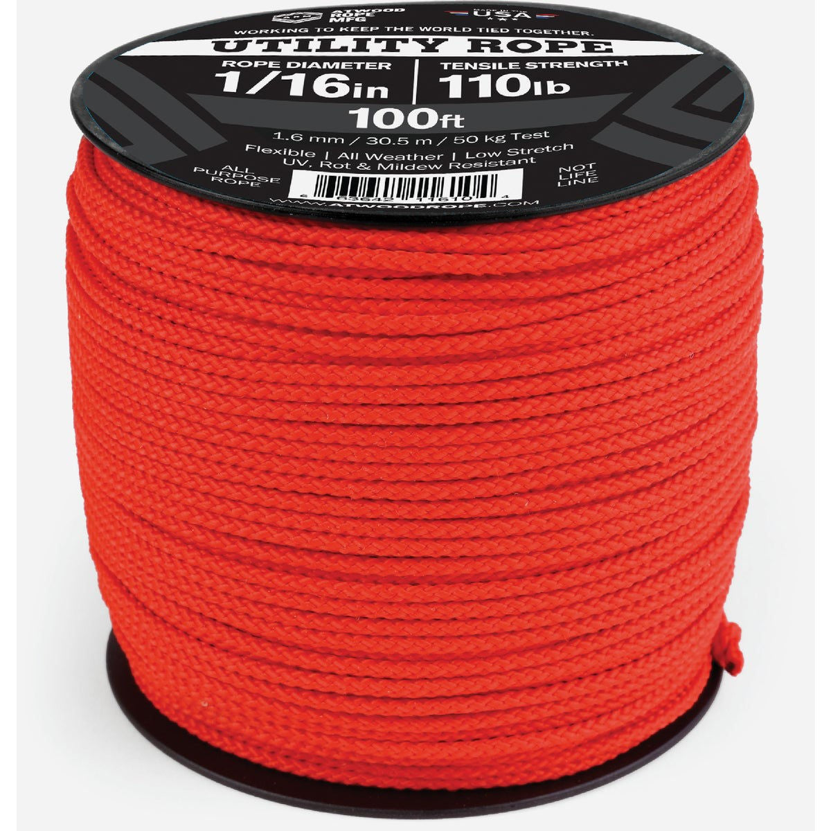 Atwood Rope 1/16 In. x 100 Ft. Diamond Braided Polypropylene Utility Rope<br>ASSORTED RANDOM COLORS