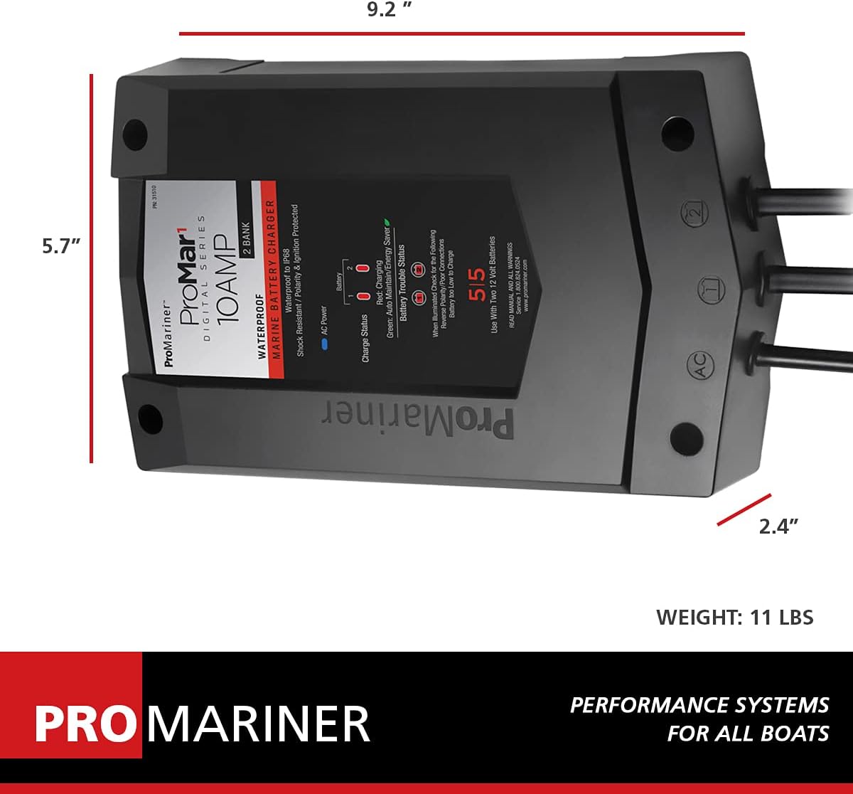 ProMar1 DS, 12V 10A, 2-Bank Battery Charger - 31510