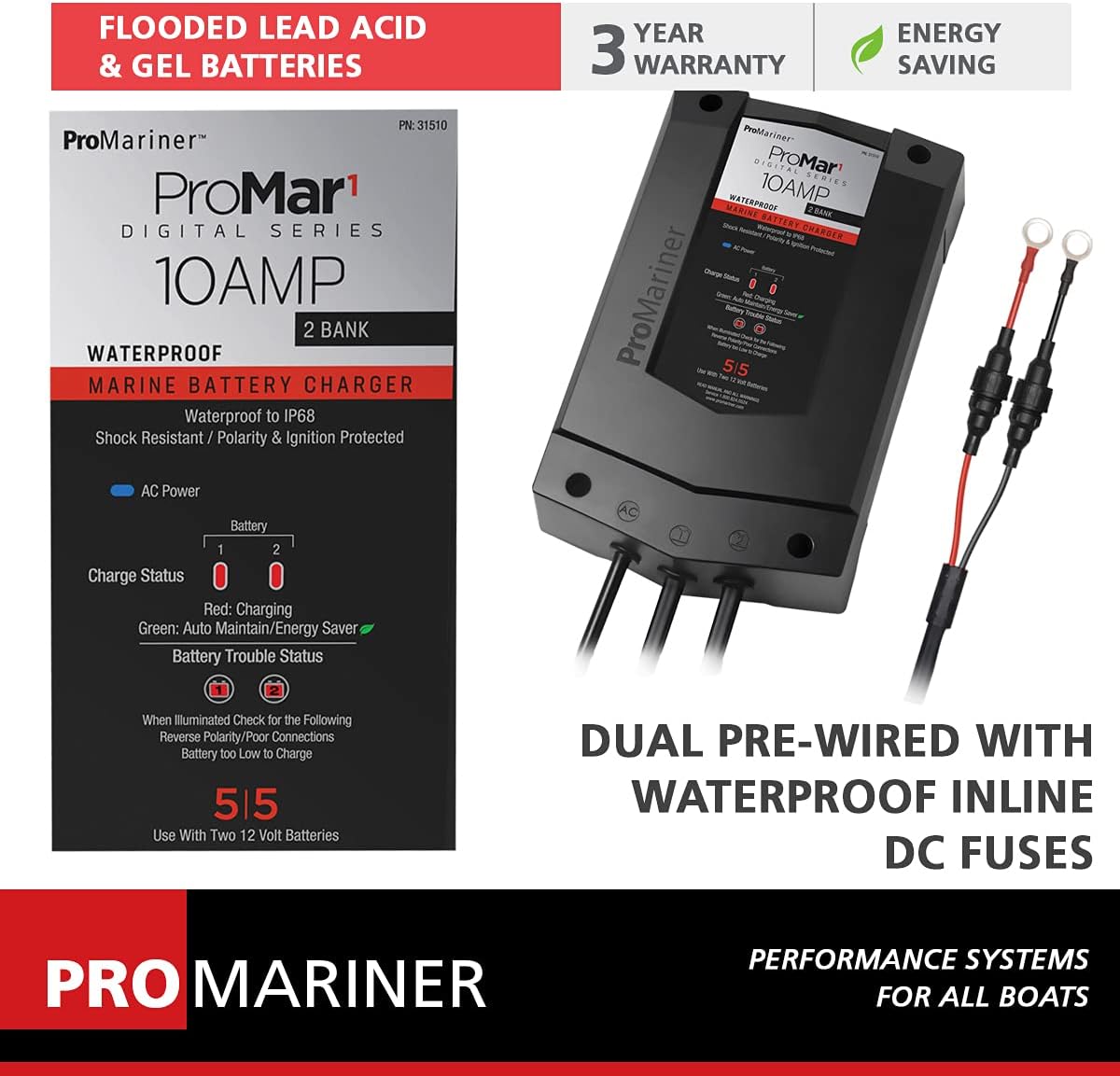 ProMar1 DS, 12V 10A, 2-Bank Battery Charger - 31510
