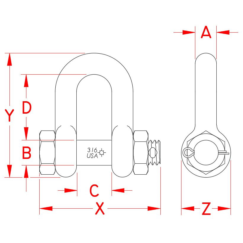 US Bolt Chain Shackle 1/2in 3000lb