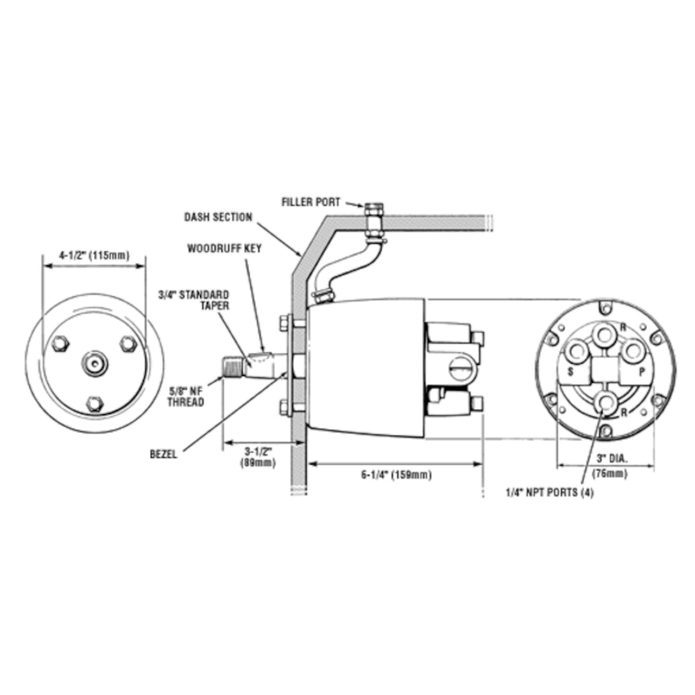 SeaStar Rear Mount Helm, HH5261-4, 1.7, ORB Fittings