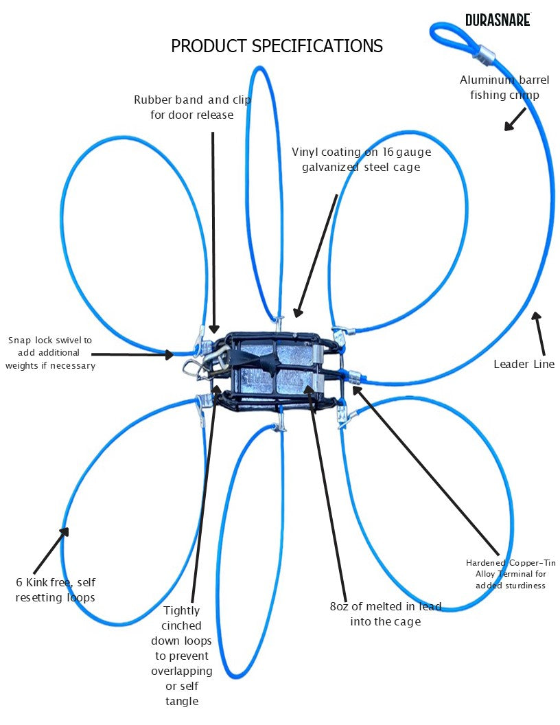 DURASNARE Bait Efficient Galvanized Steel Crab Snare, 8oz - New Version