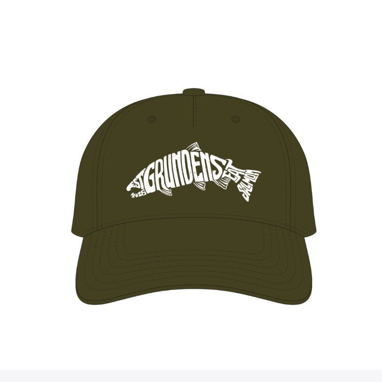 Grundens Eat Your Words RX Trucker, Salmon Graphic, Green