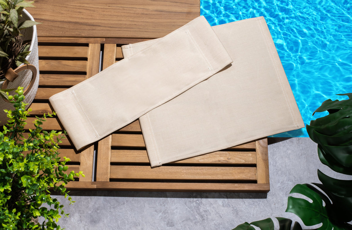 Premium Grade Teak Folding Directors Chair with Oyster Sunbrella Fabric Seat Slings