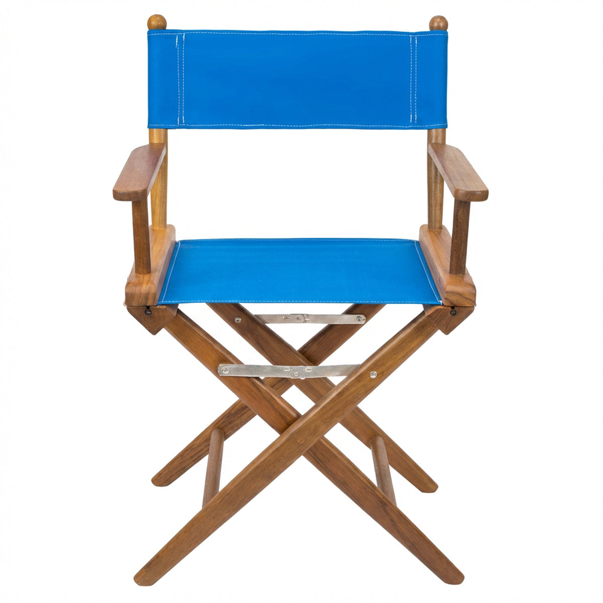 Premium Grade Teak Newport Folding Directors Chair with Pacific Blue Sunbrella Fabric Seat Slings