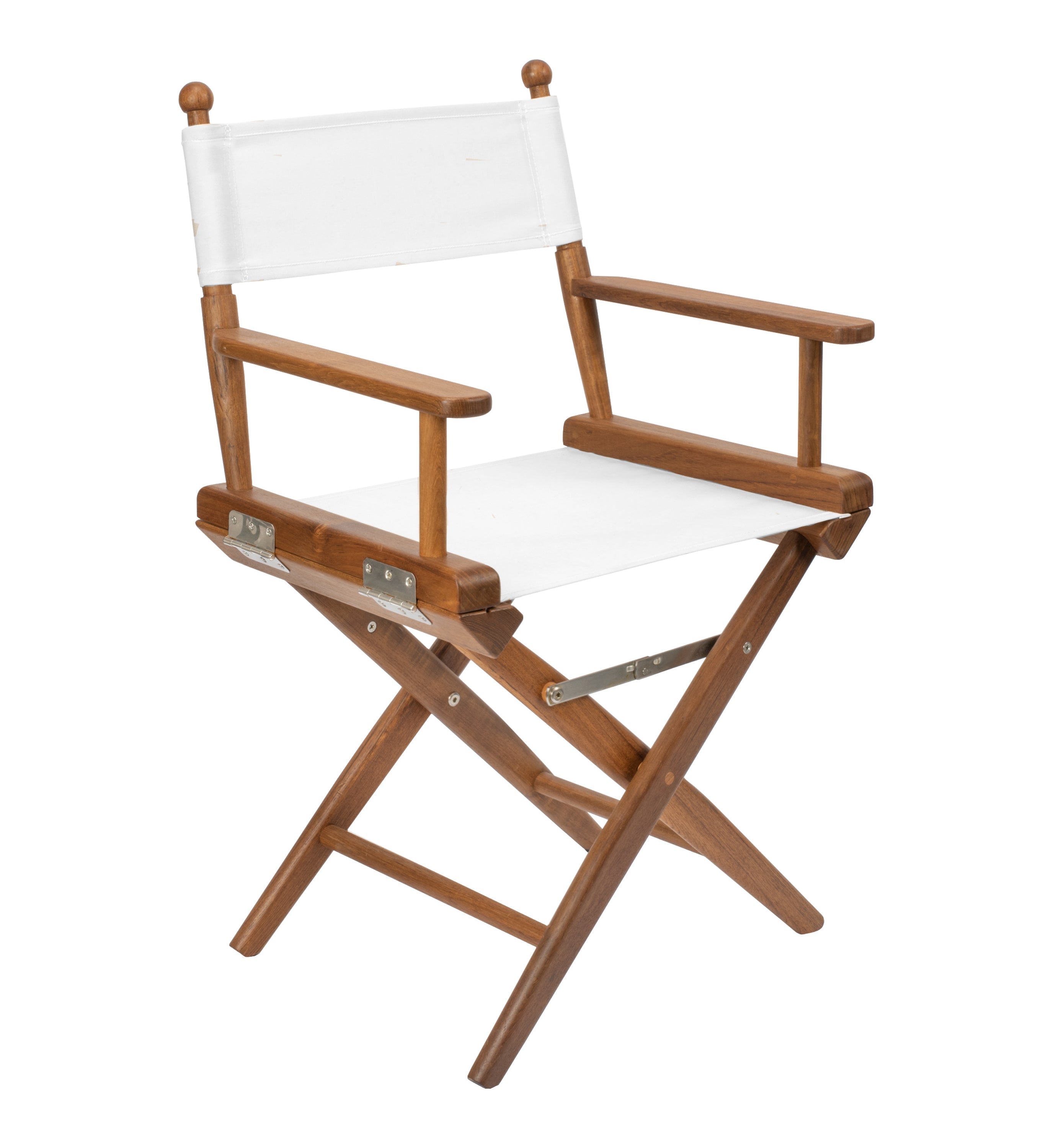 Premium Grade Teak Newport Folding Directors Chair with White Sunbrella Fabric Seat Slings