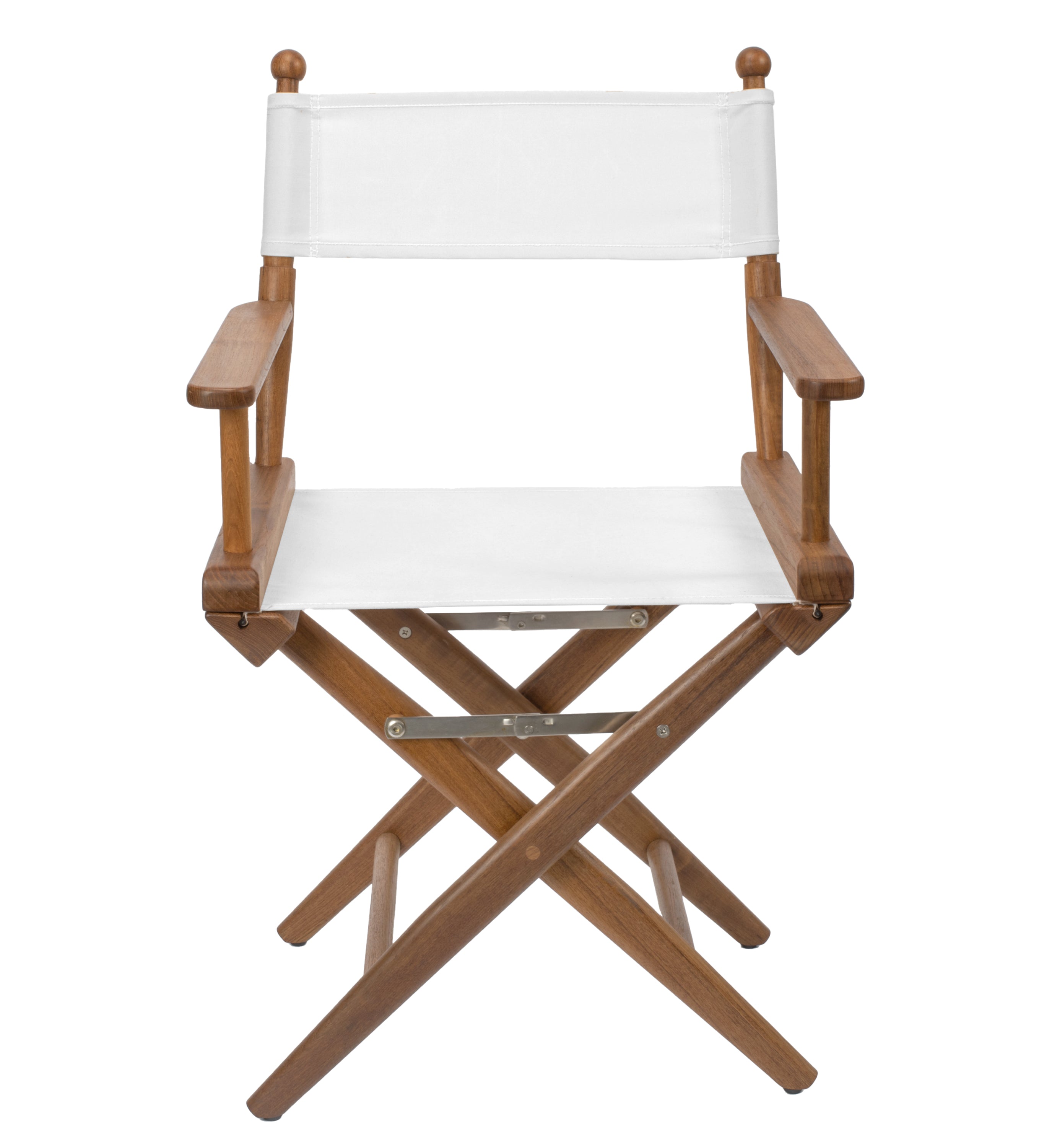 Premium Grade Teak Newport Folding Directors Chair with White Sunbrella Fabric Seat Slings