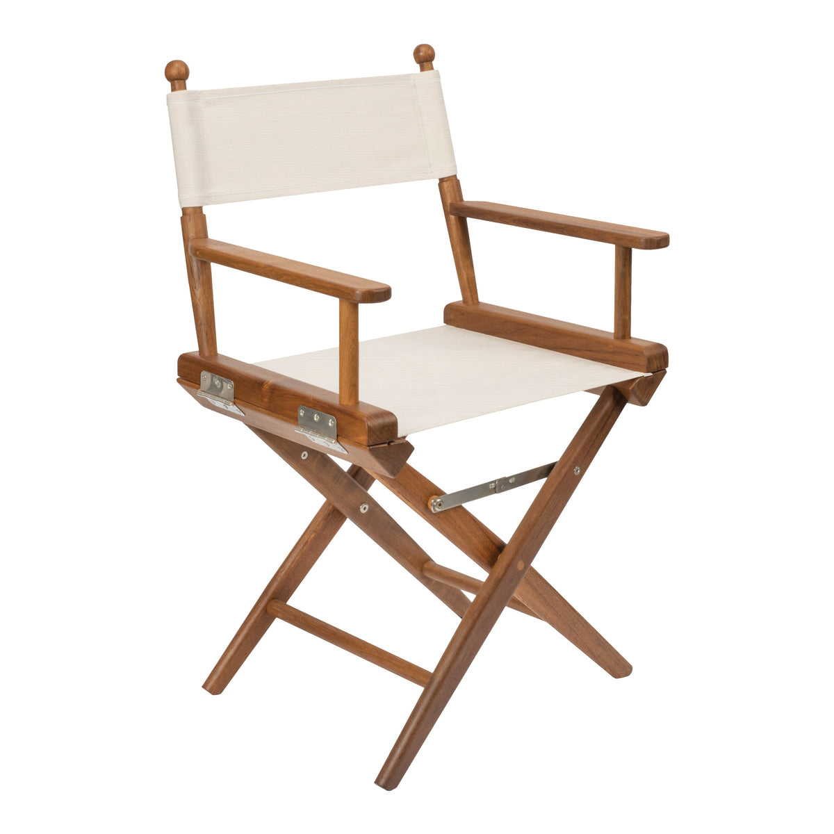 Premium Grade Teak Folding Directors Chair with Oyster Sunbrella Fabric Seat Slings