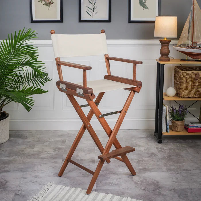 Premium Grade Teak Folding Captains Chair with Oyster Sunbrella Fabric Seat Slings