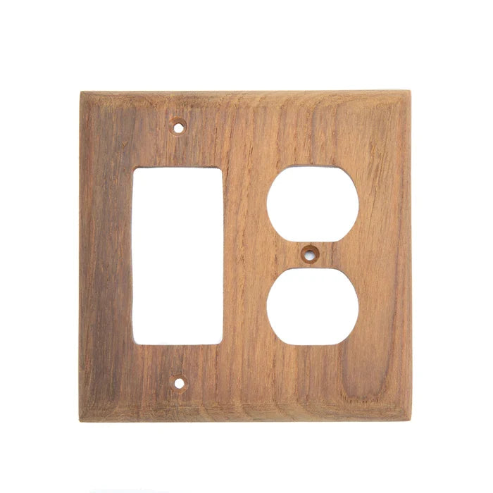 4-15/16" x 5" Premium Grade Teak Rocker Switch/ Duplex Receptacle Cover