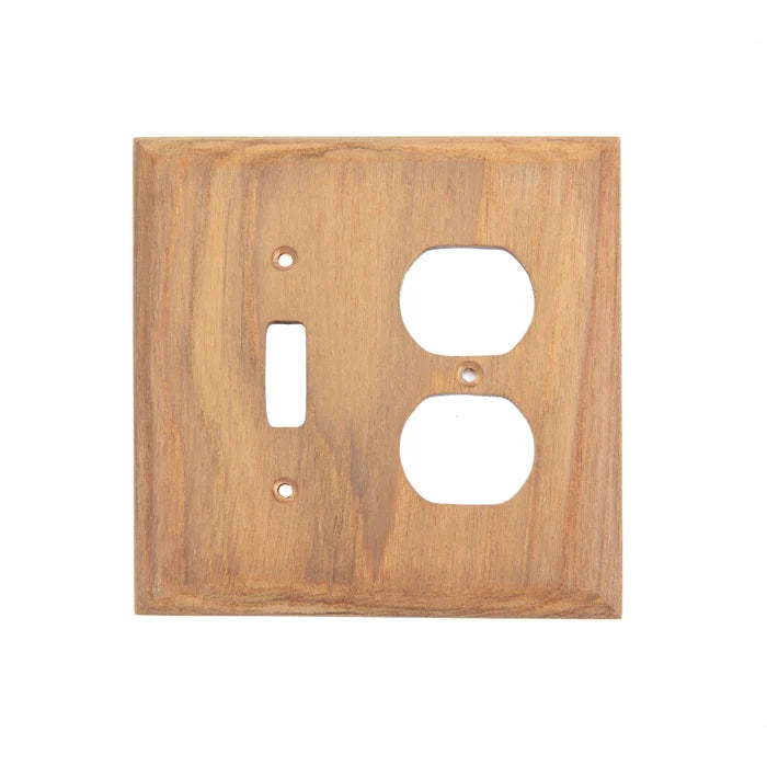 4-15/16" x 5" Premium Grade Teak Toggle Switch Duplex Receptacle Plate