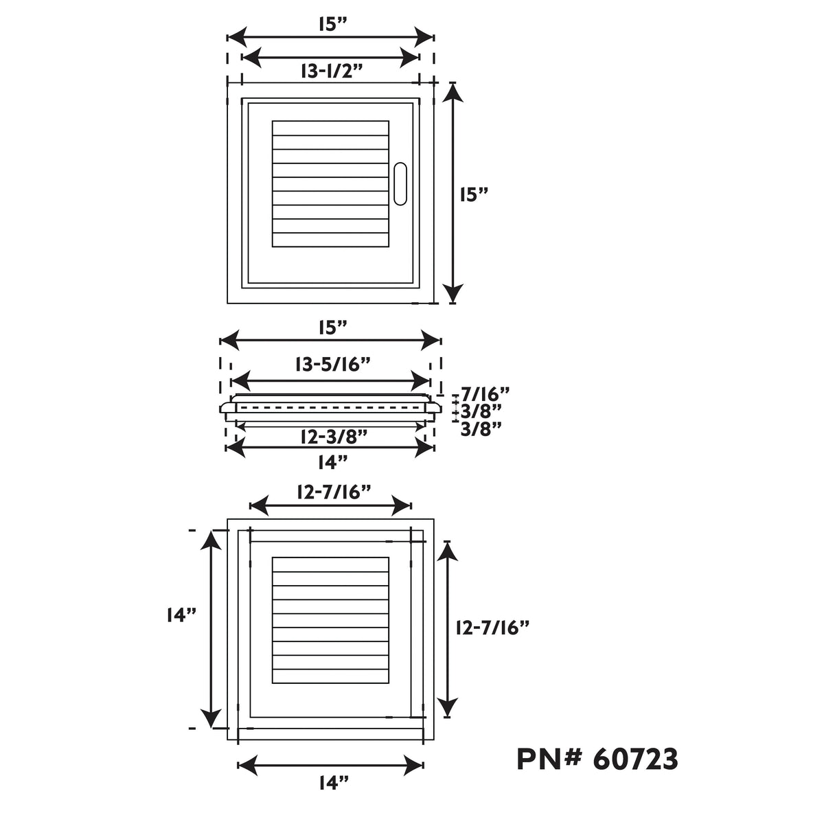Teak Louvered Door, Left Handed, 15" x 15"