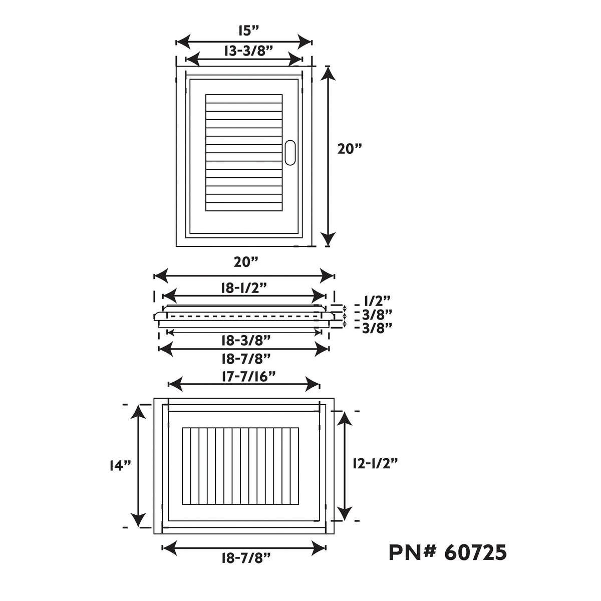 Teak Louvered Door & Frame, 15" x 20", Left Handed