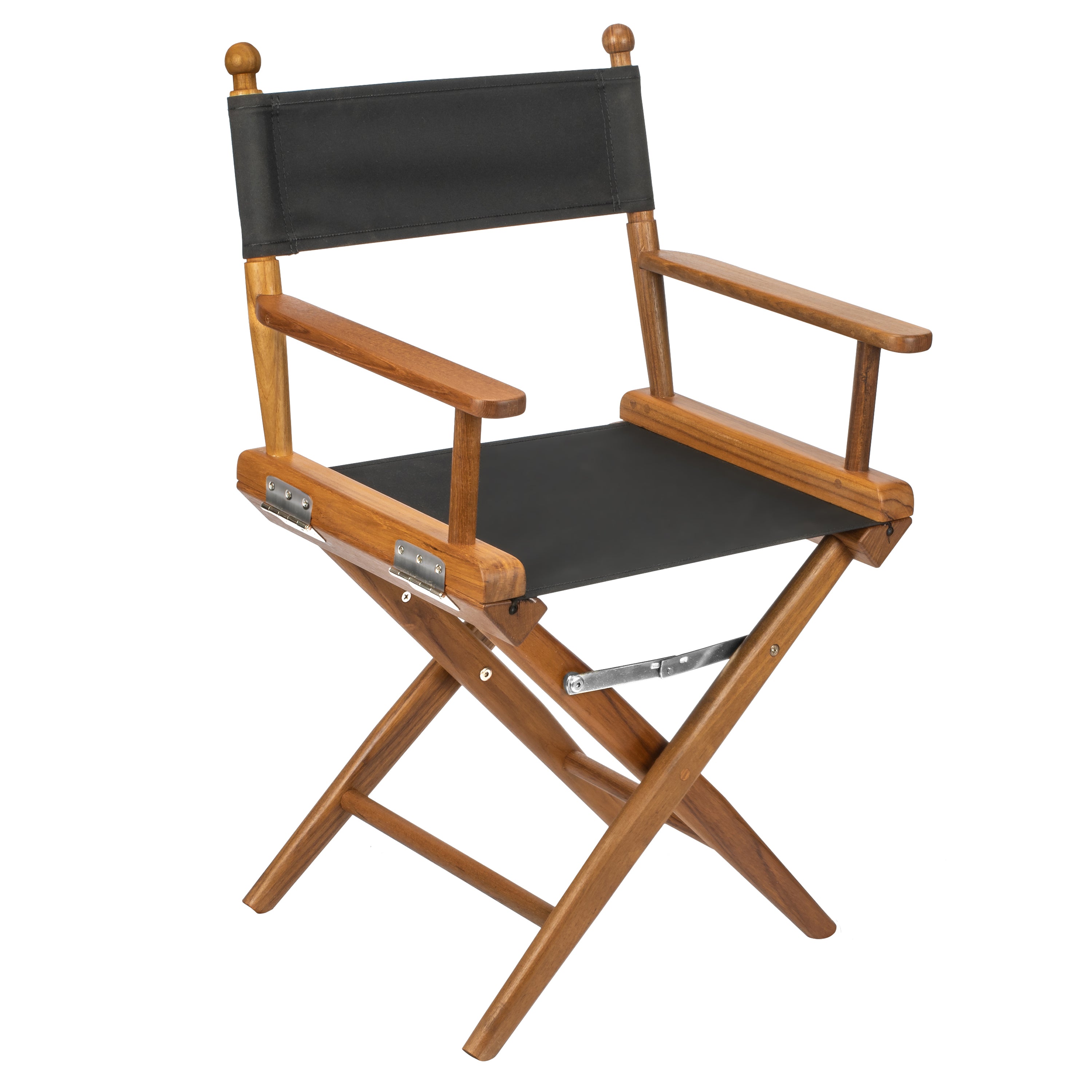 Premium Grade Teak Folding Newport Directors Chair with Black Sunbrella Fabric Seat Slings
