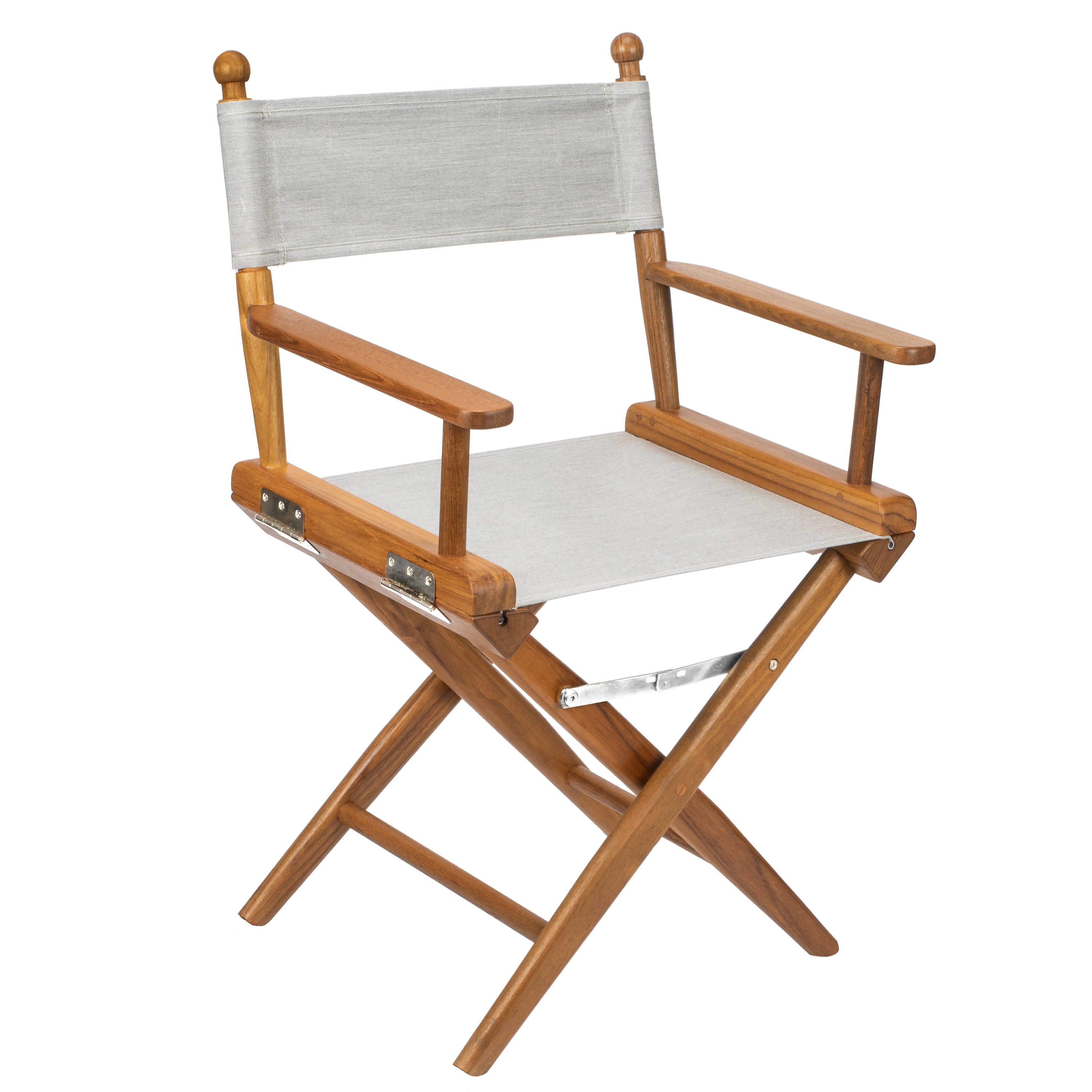 Premium Grade Teak Folding Newport Directors Chair with Grey Sunbrella Fabric Seat Slings