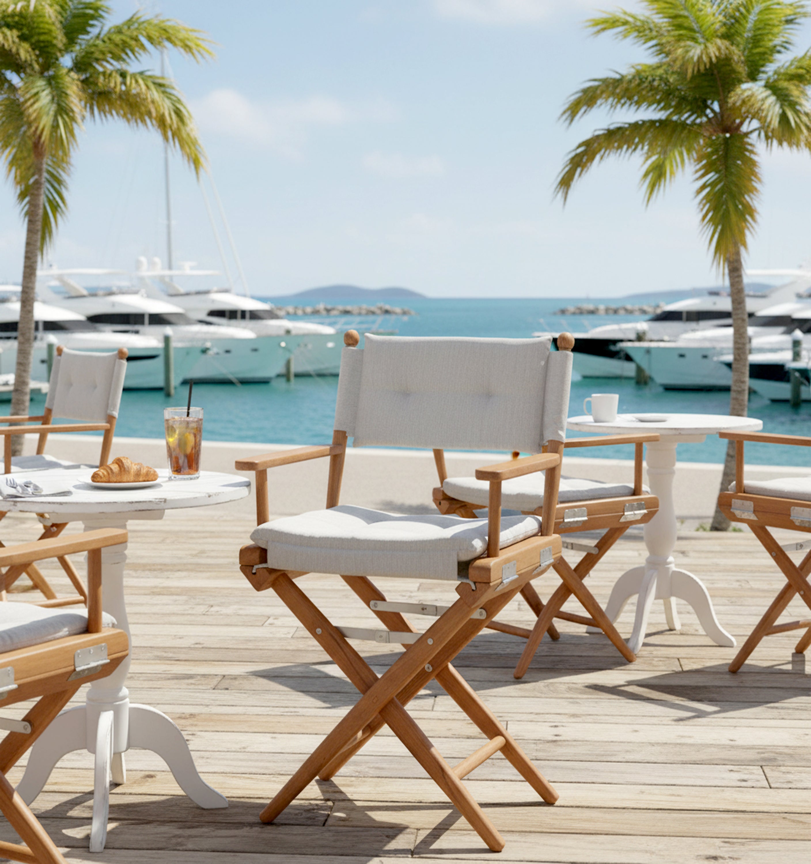 Premium Grade Teak Newport Folding Director's Chair with Graphite Sunbrella Fabric Seat Cushions