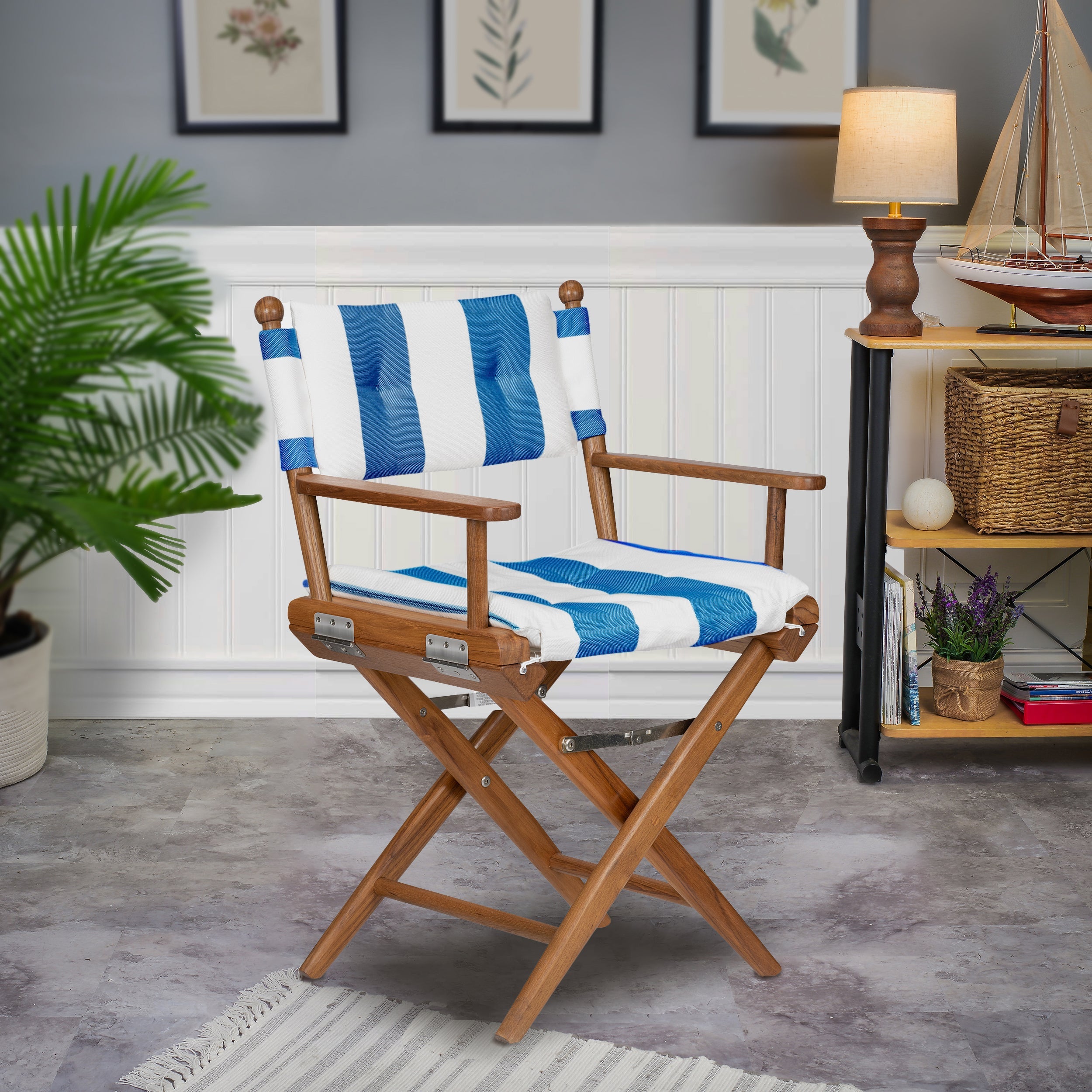 Premium Grade Teak Newport Folding Director's Chair with Cabana Regatta Sunbrella Fabric Seat Cushions