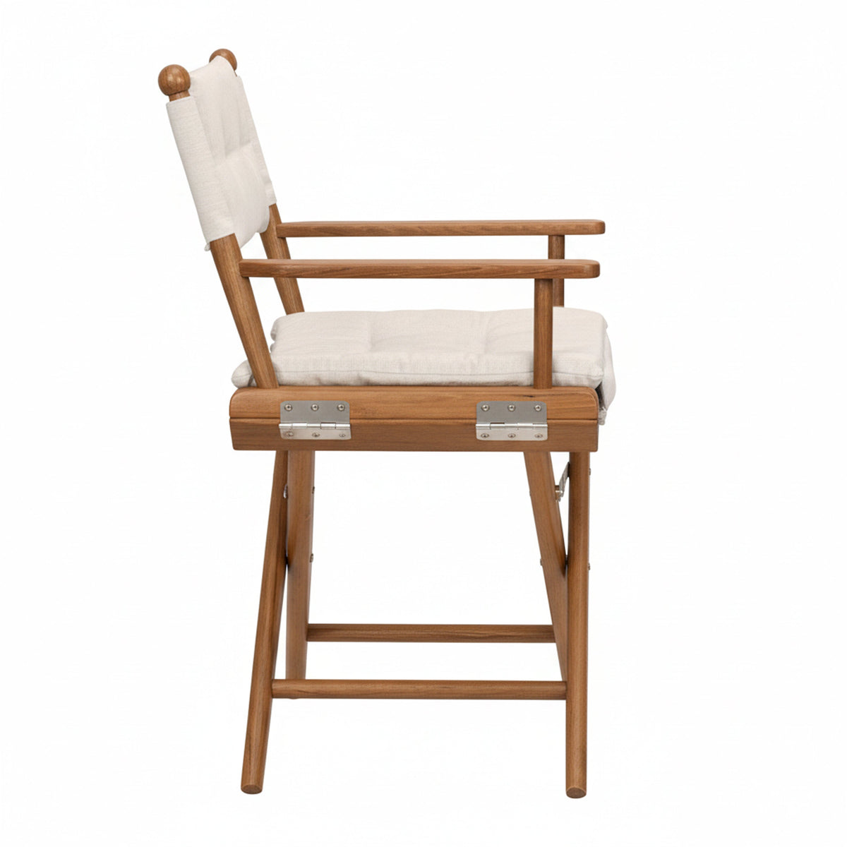 Premium Grade Teak Newport Folding Director's Chair with Oyster Sunbrella Fabric Seat Cushions