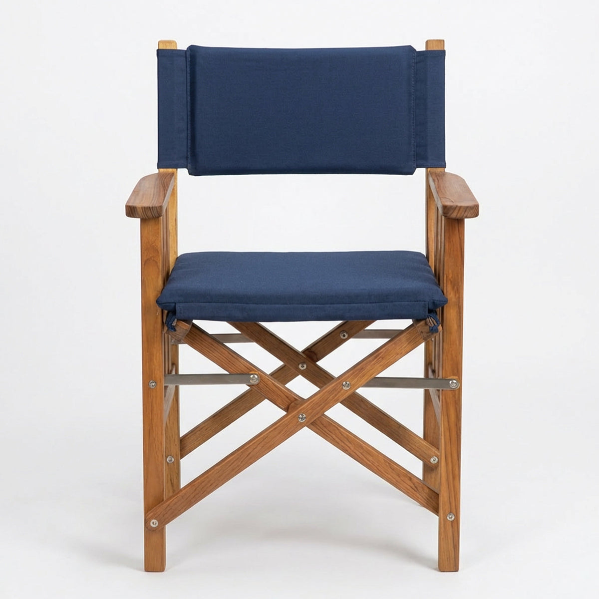 Premium Grade Teak Folding Hemmingway Director's Chair with Navy Sunbrella Fabric Seat Cushions