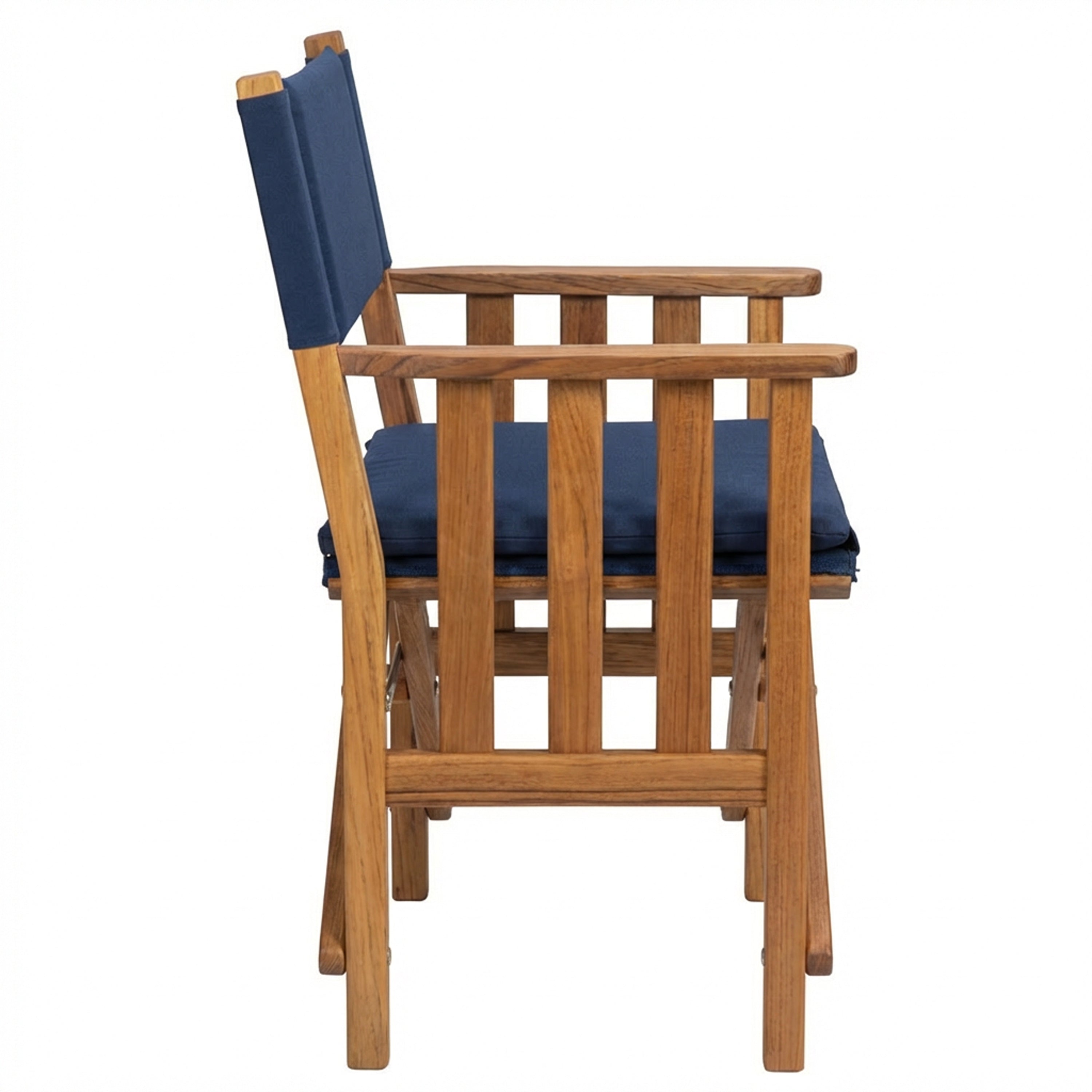 Premium Grade Teak Folding Hemmingway Director's Chair with Navy Sunbrella Fabric Seat Cushions