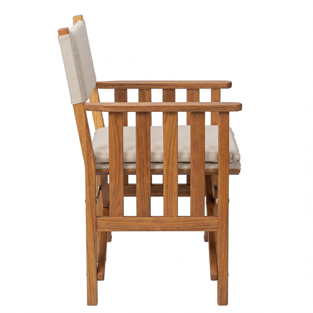 Premium Grade Teak Folding Director's Chair II with Oyster Sunbrella Fabric Seat Cushions