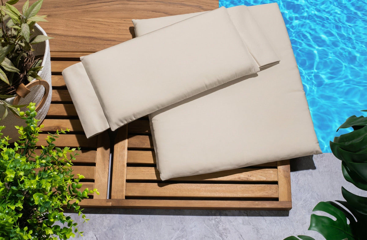 Premium Grade Teak Folding Director's Chair II with Oyster Sunbrella Fabric Seat Cushions