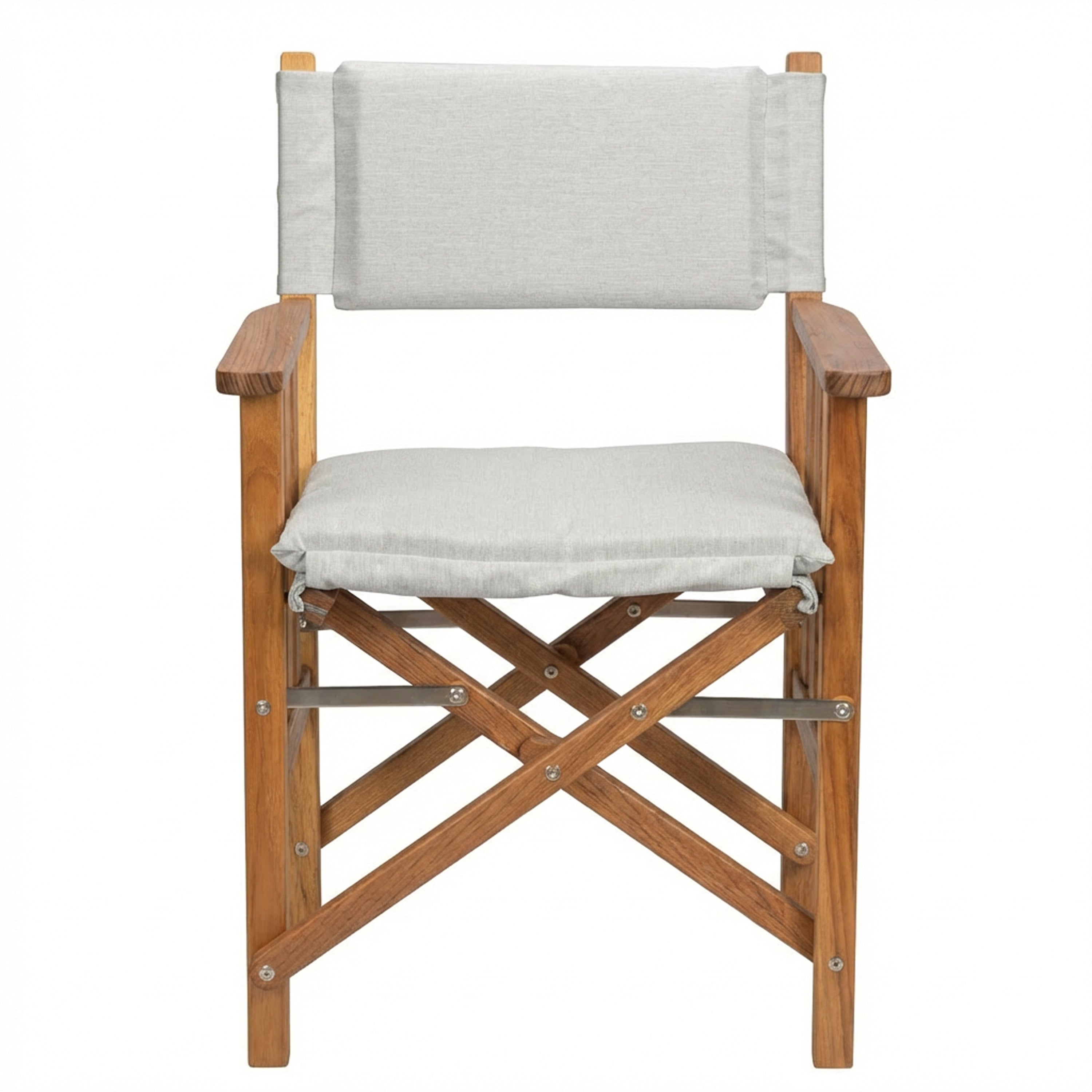 Premium Grade Teak Folding Director's Chair II with Grey Sunbrella Fabric Seat Cushions