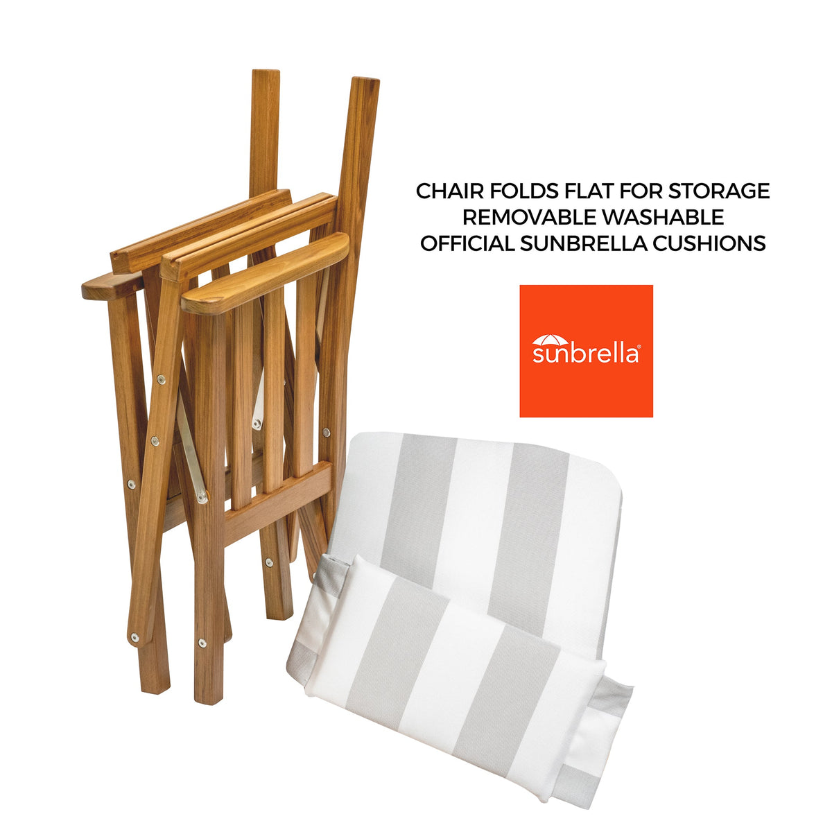 Premium Grade Teak Folding Hemmingway Director's Chair with Solana Seagull Sunbrella Fabric Seat Cushions