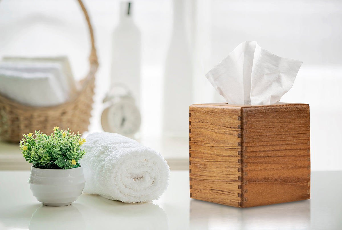5-1/4" Premium Grade Teak Tissue Box Holder