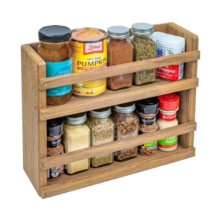 13-1/8" Premium Grade Teak Two-Tier Spice Rack