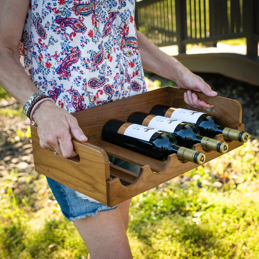 11-1/4" Premium Grade Teak Five Bottle Stackable Wine Caddy