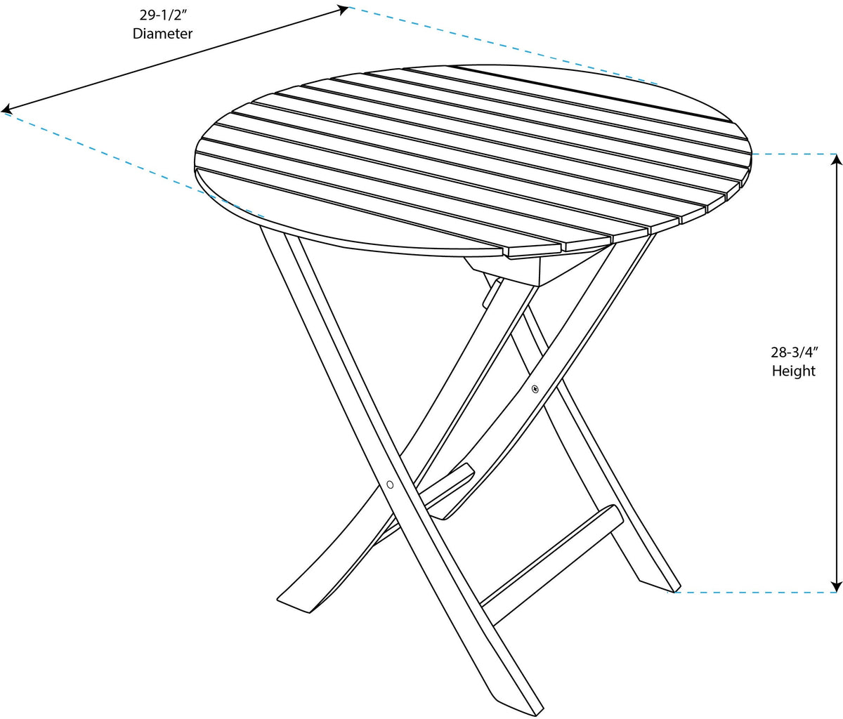 29-1/2" Premium Grade Teak Round Slat Table