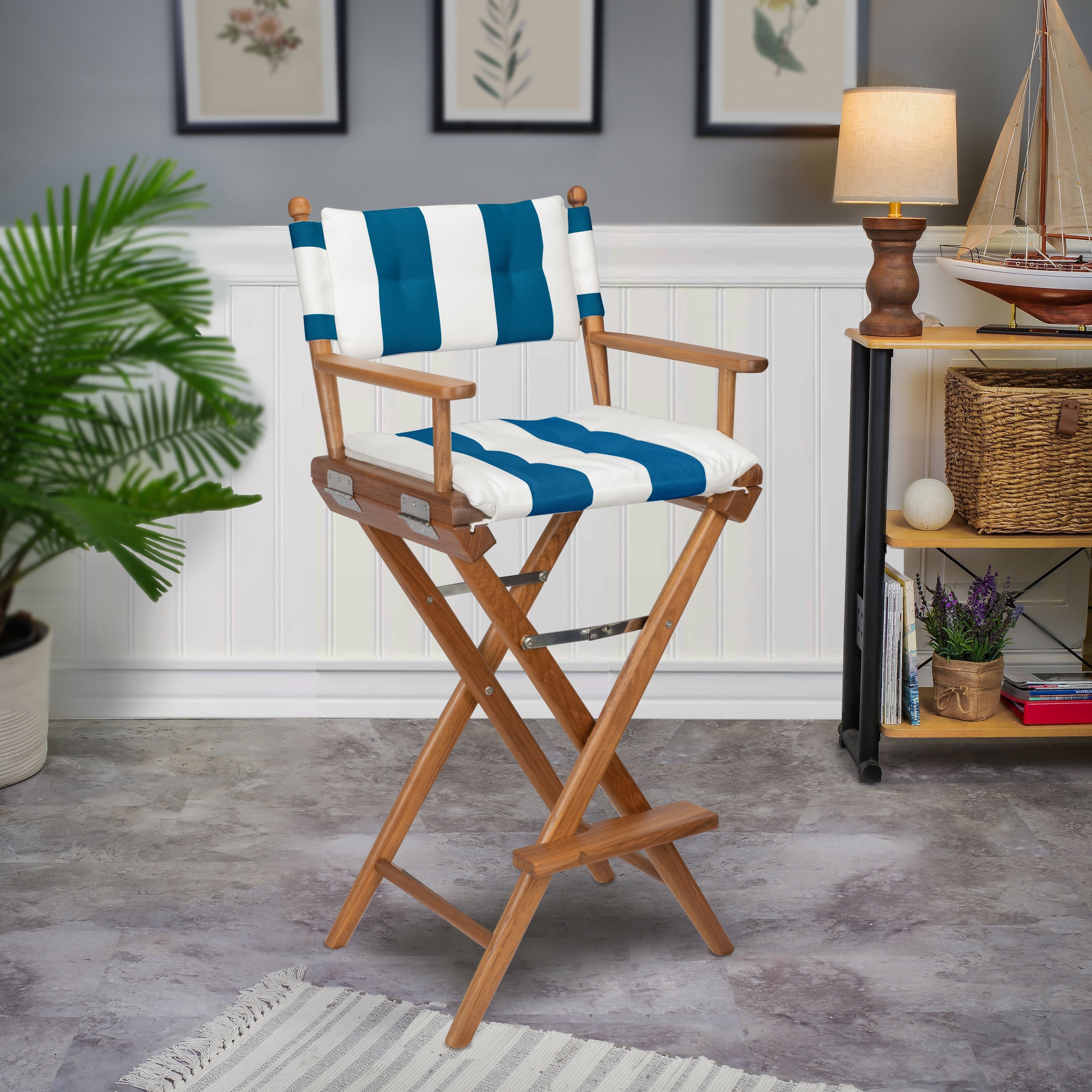 Premium Grade Teak Folding Captains Chair with Cabana Regatta Sunbrella Seat Cushions