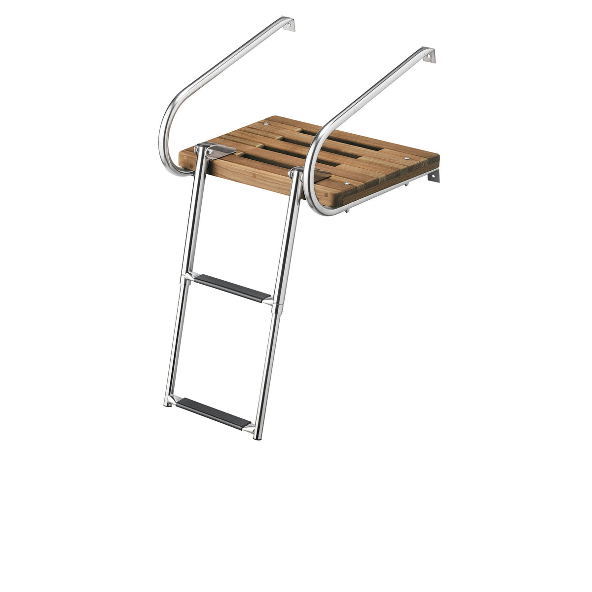 23-1/2" x 11" Premium Grade Teak Inboard/Outboard Swim Platforms with 2-Step Telescoping Ladder