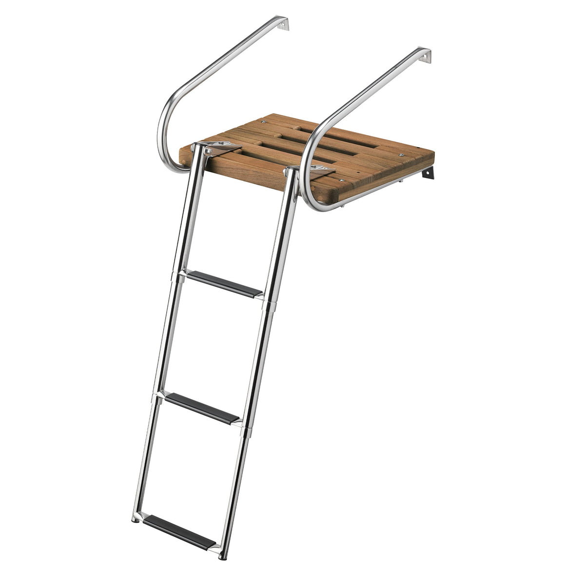 34-3/4" x 11" Premium Grade Teak Inboard/Outboard Swim Platforms with 3-Step Telescoping Ladder