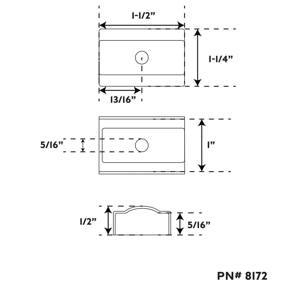 1" 316 Stainless Steel Center Rub Rail End Cap