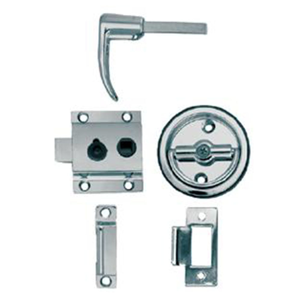 Perko Rim Latch Set, Flush Cup, Sliding Lock Button, Chrome, Reverse