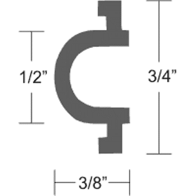 3/4" Flexible Vinyl Insert for Rub Rails - 3/4" H x 3/8" W x 50' L - Black