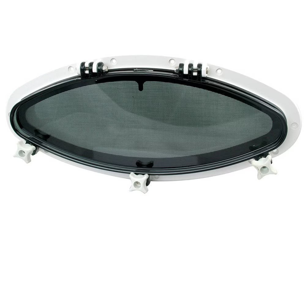 Portlight, Opening Elliptical, Smoke Lens, SS Outer Ring, WHT Inner Trim, G616-28SS