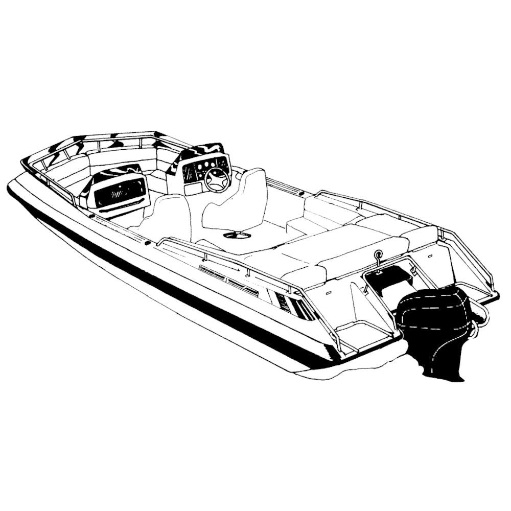 Carver Semi-Custom Cover, Deck Boat w Low Rails, Outboard Motor Cover Attached