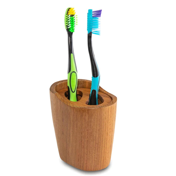 3-7/8" Premium Grade Teak Oval Vanity Toothbrush Holder