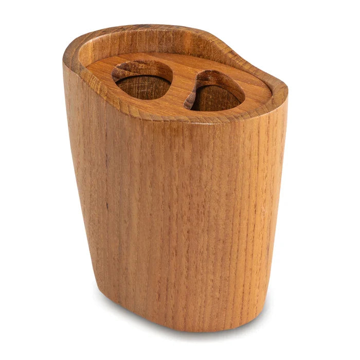 3-7/8" Premium Grade Teak Oval Vanity Toothbrush Holder
