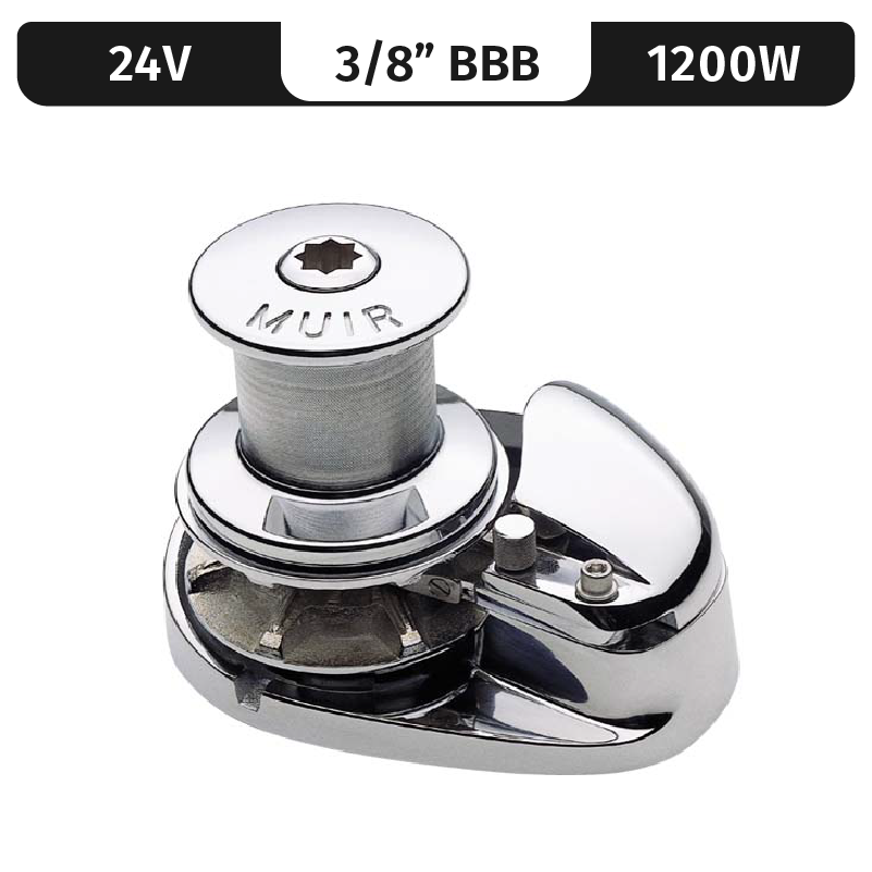 Muir Vertical Windlass Storm Vrc1250, Stainless Steel, 24V, 1200W Capstan, Vert. Rope/Chain Windlass F/ 3/8"Bbb