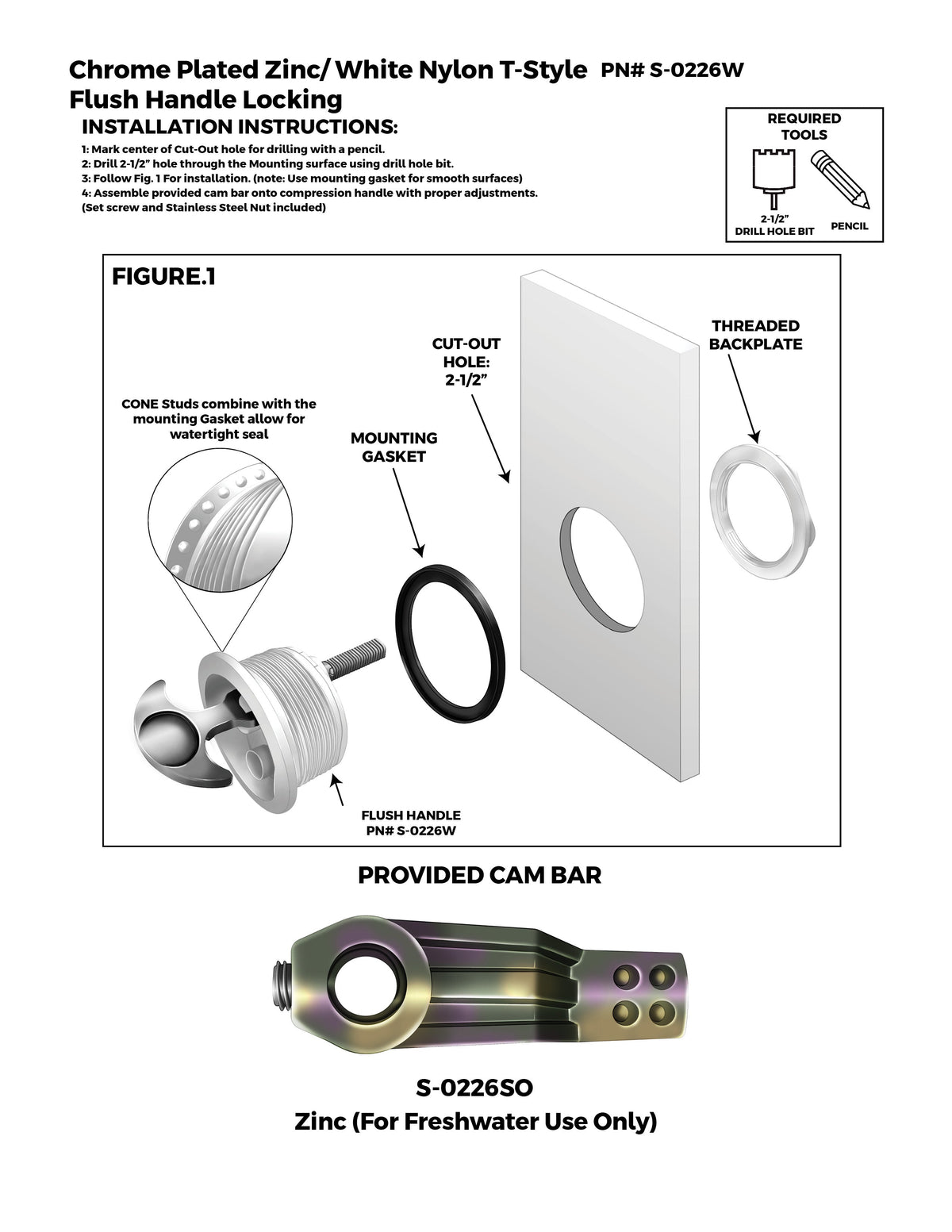 Locking Latch, White Body w/ Chrome Plated Zamac T-Handle