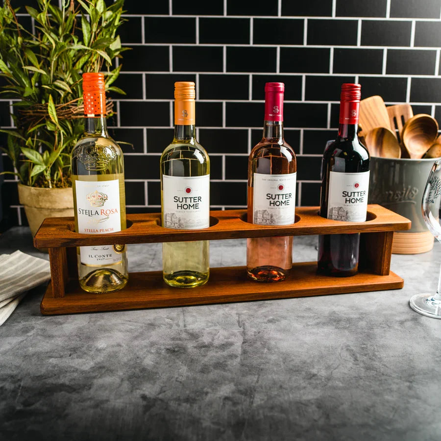 Premium Grade Teak Four Bottle Wine Holder