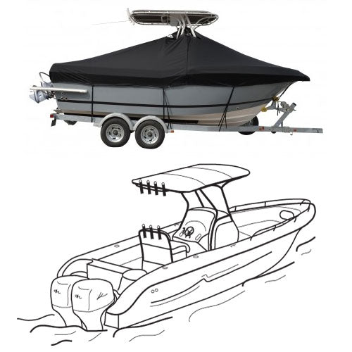 Center Console T-Top With Bow Rails Duel Engine Outboard, Select Fit Boat Cover