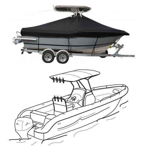 Center Console T-Top With Bow Rails Outboard, Select Fit Boat Cover