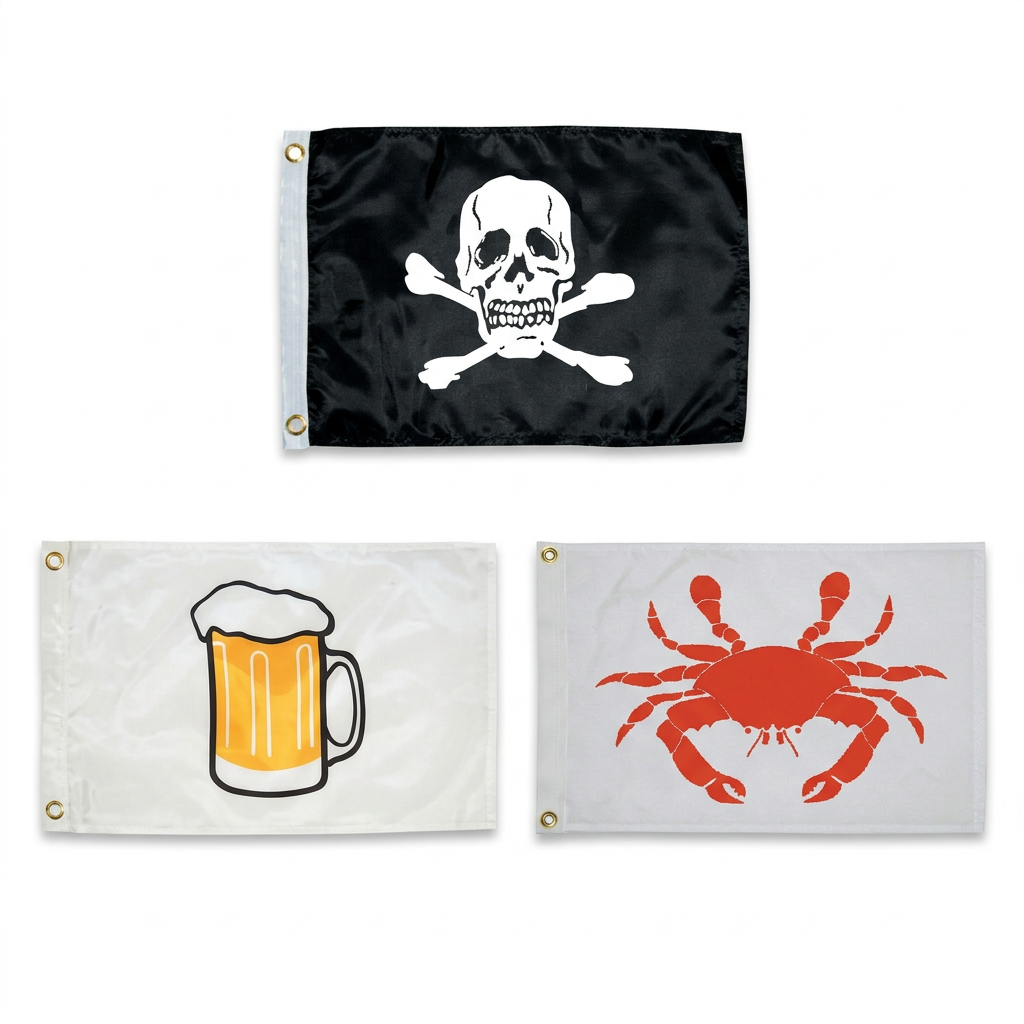 Taylor Made Boat Party Trio with Jolly Roger, Beer, and Crab flags