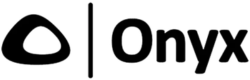 Onyx logo with a black oval and line on a white background