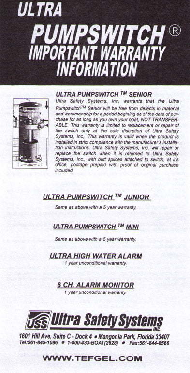 Ultra Safety Systems Ultra Bilge Pump Switch Junior, UPS-02